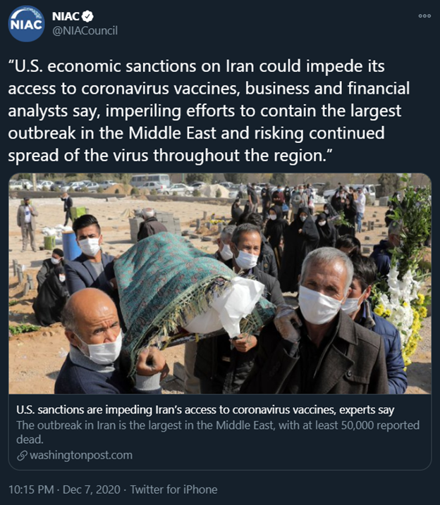 10) #Iran’s DC-based lobby group  @NIACouncil & former NIAC member  @NegarMortazavi are two of the main engines behind the drive to push the regime’s talking point claiming U.S. sanctions hurt ordinary Iranians.