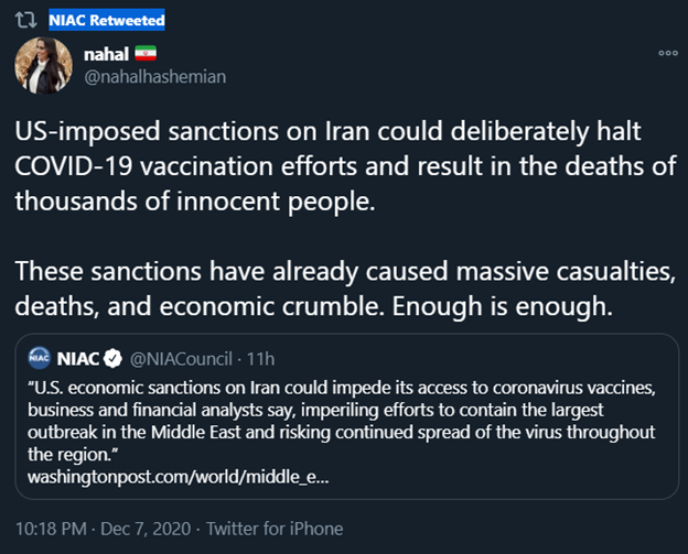 10) #Iran’s DC-based lobby group  @NIACouncil & former NIAC member  @NegarMortazavi are two of the main engines behind the drive to push the regime’s talking point claiming U.S. sanctions hurt ordinary Iranians.