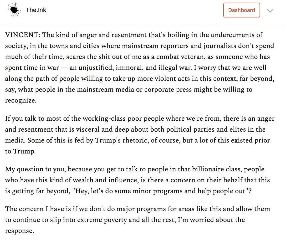 And  @Vince_Emanuele shared his very real fear, in the view from Michigan City, that the levels of anger and resentment right now foreshadow real social breakdown and violence if we don't fundamentally change things. https://the.ink/p/michigancity&nbsp;
