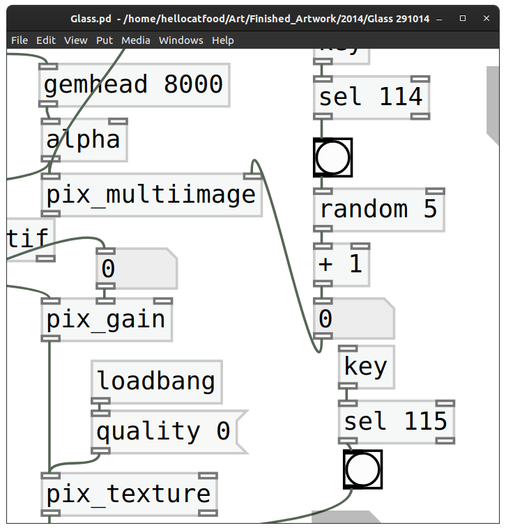 In this particular code which made the video you can see functions like [metro] (metronome) and [random], which basically generates a random number every x milliseconds. With so many of these random number generators it's very unlikely that it'll ever repeat!