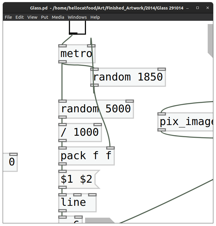 In this particular code which made the video you can see functions like [metro] (metronome) and [random], which basically generates a random number every x milliseconds. With so many of these random number generators it's very unlikely that it'll ever repeat!