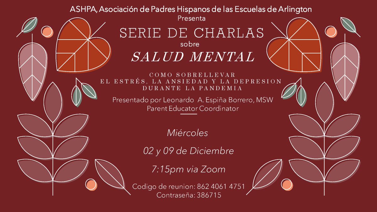 ParentResourceCenter (@aps_prc) on Twitter photo Part II presentation on mental health in Spanish for Arlington families. Please note: this session will focus on suicide and self-harm and may be triggering for some participants. DHS will have staff on hand to provide in-the-moment support if needed.<a href="/ARLSEPTA_ES/">Arlington SEPTA ES</a> <a href="/WendyCarria/">Wendy Carria</a> Part II presentation on mental health in Spanish for Arlington families. Please note: this session will focus on suicide and self-harm and may be triggering for some participants. DHS will have staff on hand to provide in-the-moment support if needed.<a href="/ARLSEPTA_ES/">Arlington SEPTA ES</a> <a href="/WendyCarria/">Wendy Carria</a>