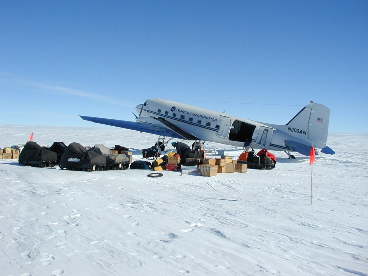 12-8-2000  #ANSMET2000 team arrival at Meteorite Hills; time to unload the gear and set up camp. Unlike many ANSMET field sites, we were able to land close to the camp location and did not have to sledge with our gear a long way.