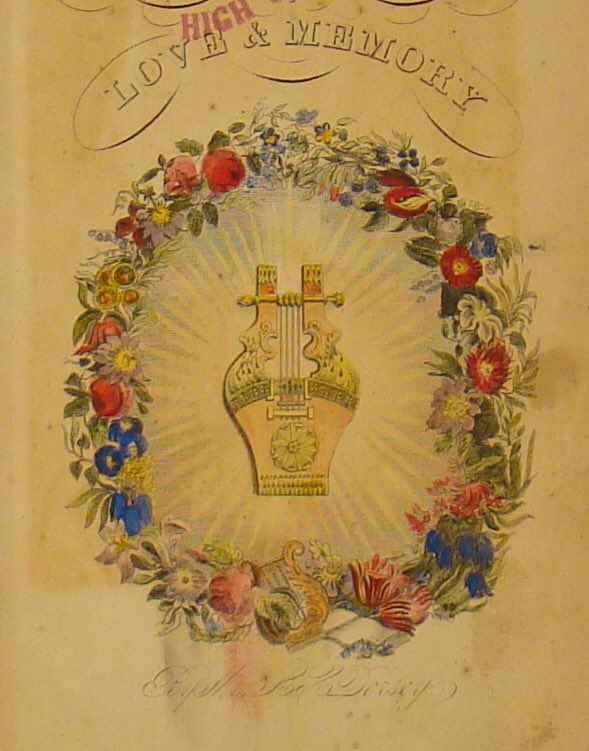 burnslibrary's tweet photo. Hand-colored title page illustration in Anna Hanson Dorsey’s Flowers of Love and Memory, 1849 #handcoloring https://t.co/iglFbPDH9J