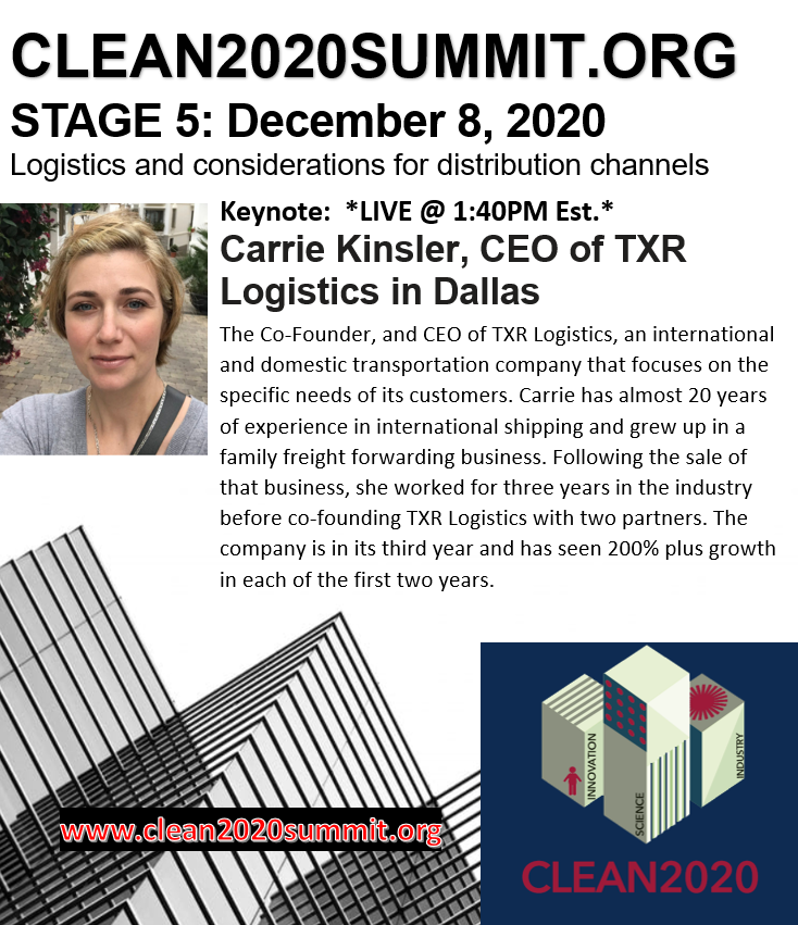 Carrie Kinsler is the next keynote scheduled for 1:40 PM  EST to speak on logistics and considerations for distribution channels. Let's keep it rolling. So much great content and information! #clean2020 #PPE #respirators #COVID19