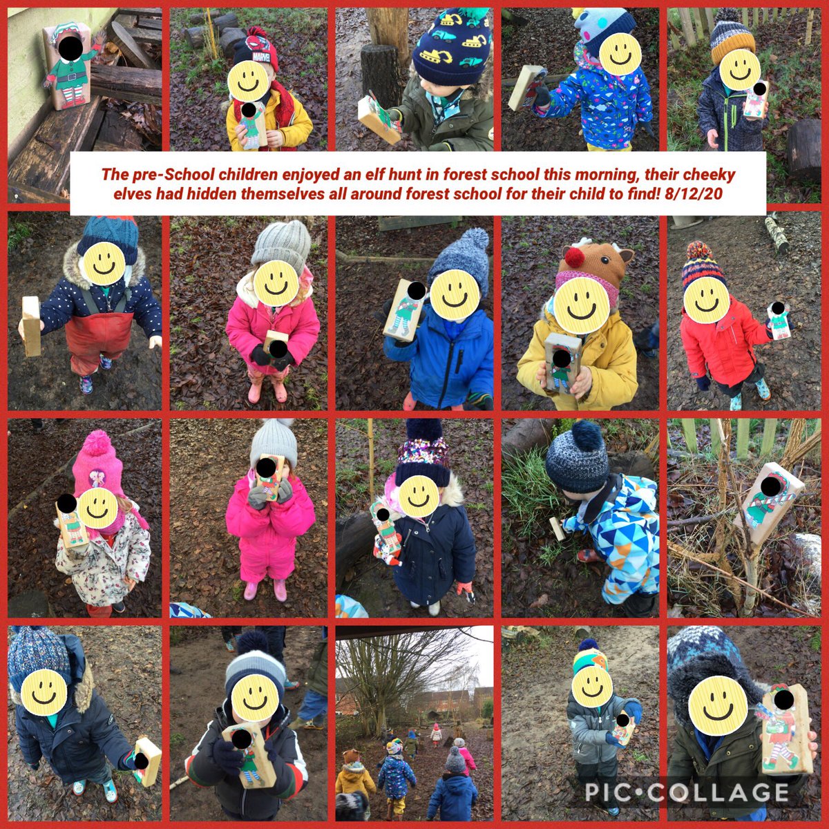 The Pre-Children enjoyed an elf hunt in forest school this morning, their cheeky elves had hidden themselves all around forest school for their child to find them! 8/12/20 #eyfsforestschool #elfhunt