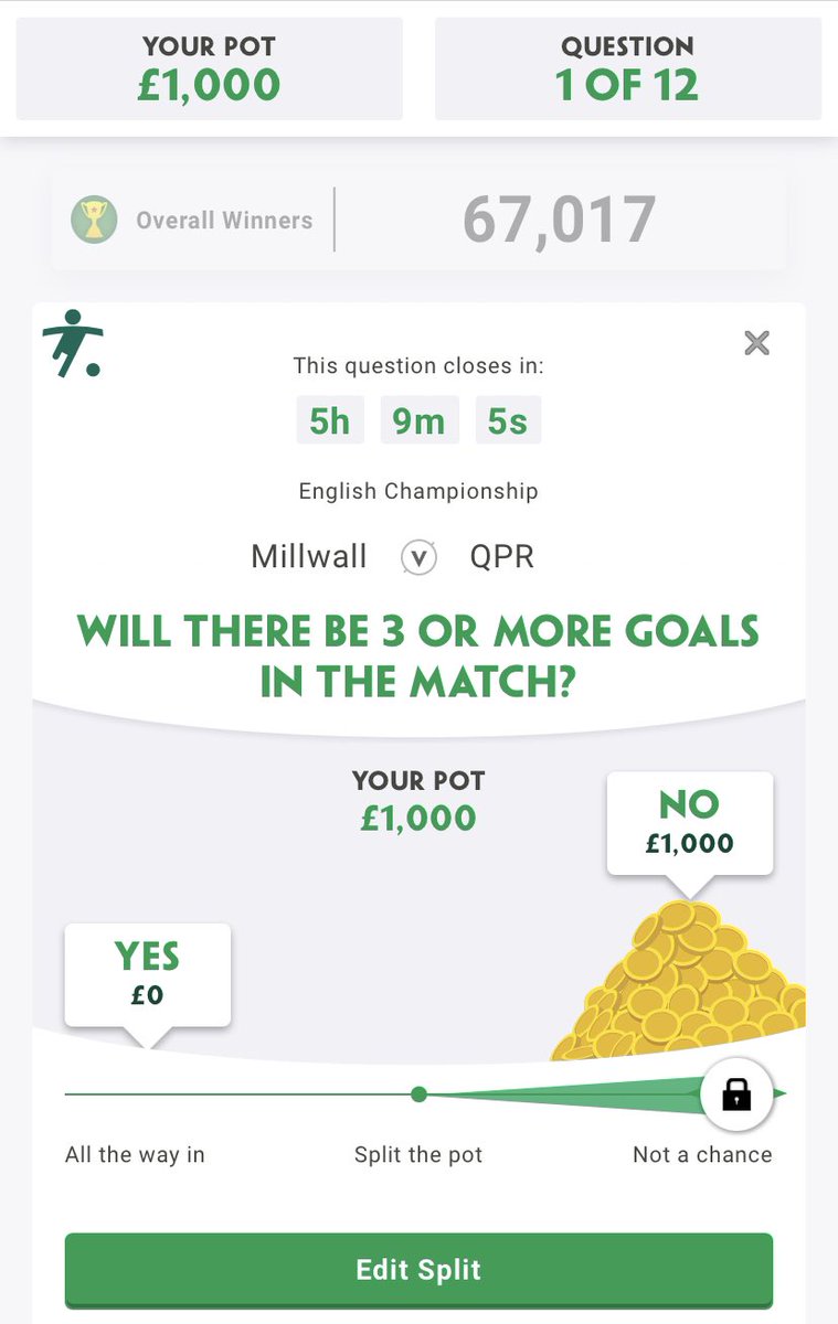Danny Ing’s last penalty cost us last night. Back to Question 1.

WILL THERE BE 3 OR MORE GOALS IN THE MATCH?

Here at #TJ6TipsHQ we think not. We have placed our whole £1,000 budget on this.

#PaddyPower #BeatTheDrop