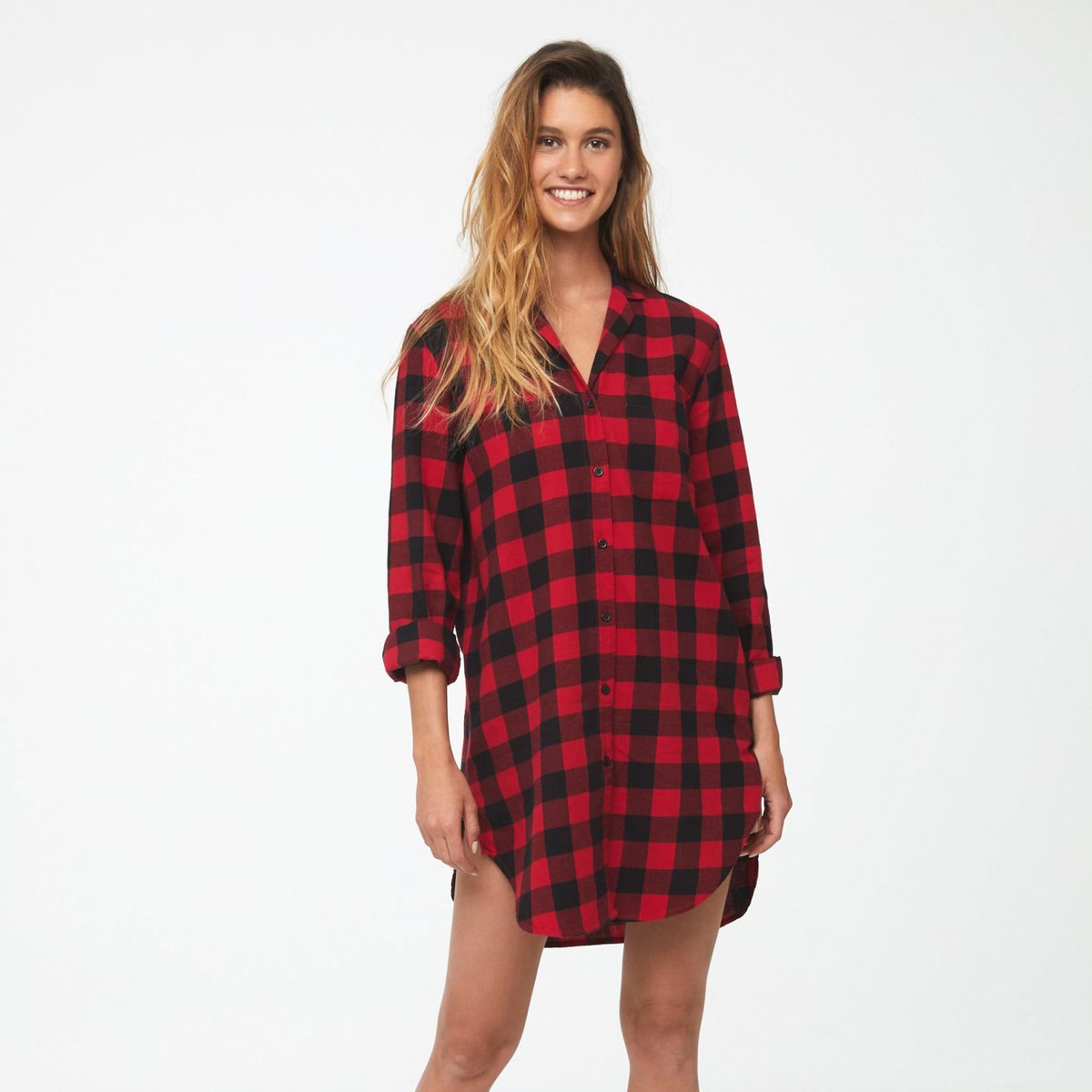 Cut from #cozy brushed #flannel, this Cora #pajama red #plaid #nightshirt personifies after-hours #style done right. Its perfectly oversized fit combines with classic detailing and curved hem that's slightly longer in the back for extra coverage. 🎁beachlunchlounge.com/collections/lo…