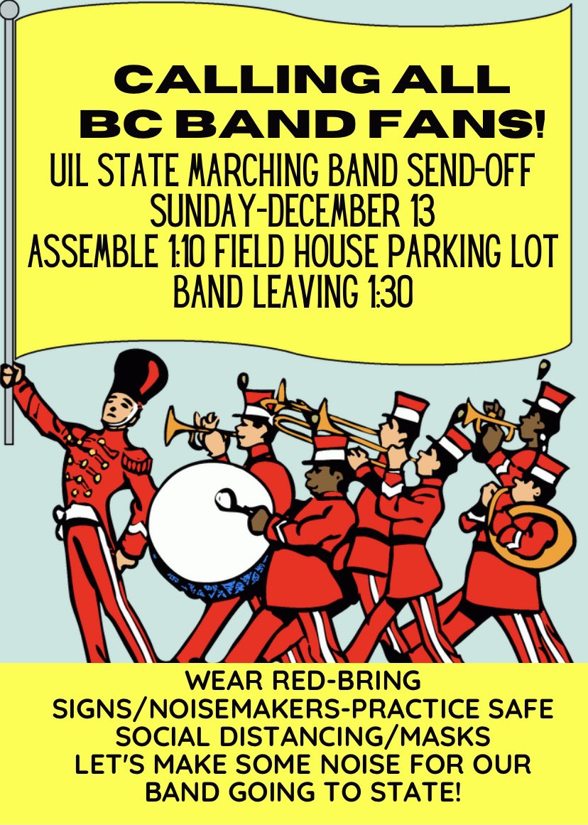Have you heard⁉️ Our Marching Band is headed to STATE‼️  Let’s wear red-make some noise and send them with our best wishes🎉 Sunday, December 13 #GOBAND #GOBIGRED #CARDINALPROUD