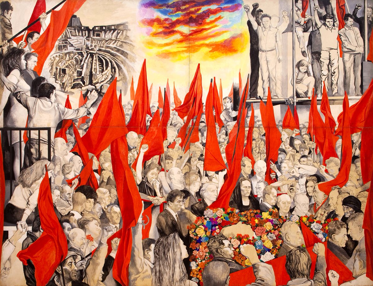 Renato Guttuso (Italian, 1911-1987). Funerali di Togliatti, 1972. Mixed technique on hardboard, 340 x 440 cm. Museo d’Arte Moderna di Bologna, Italy. Foto: ©Matteo Monti.