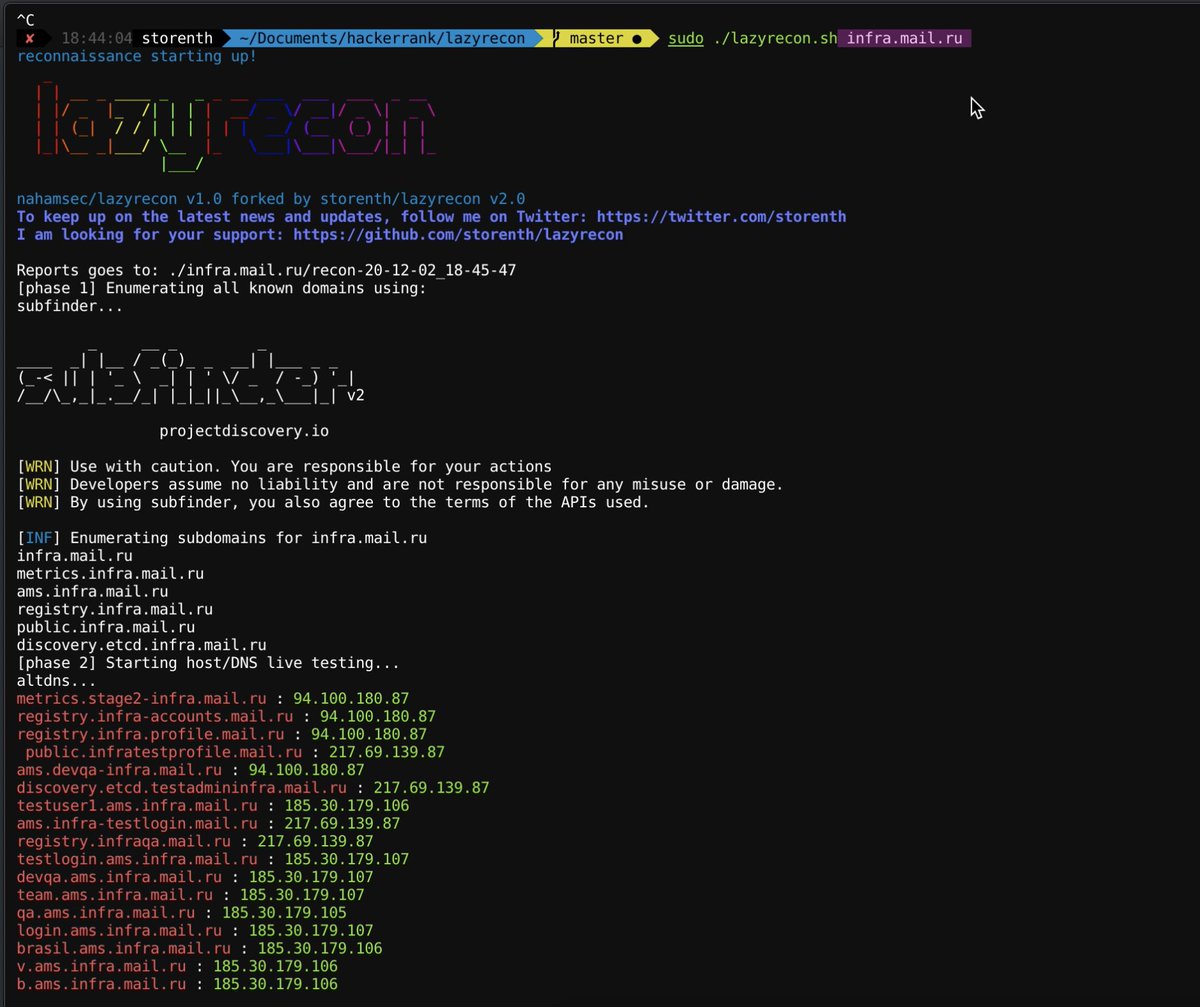 storenth's tweet image. Guys, my 💣 lazyrecon 2.1 💥(originally created by @Jhaddix) needs review github.com/storenth/lazyr… what I missed? @hunter0x7
 @MrTuxracer @m4ll0k @nnwakelam @infosec_au @binitamshah #togetherwehitharder #bugbountytools #bugbounty