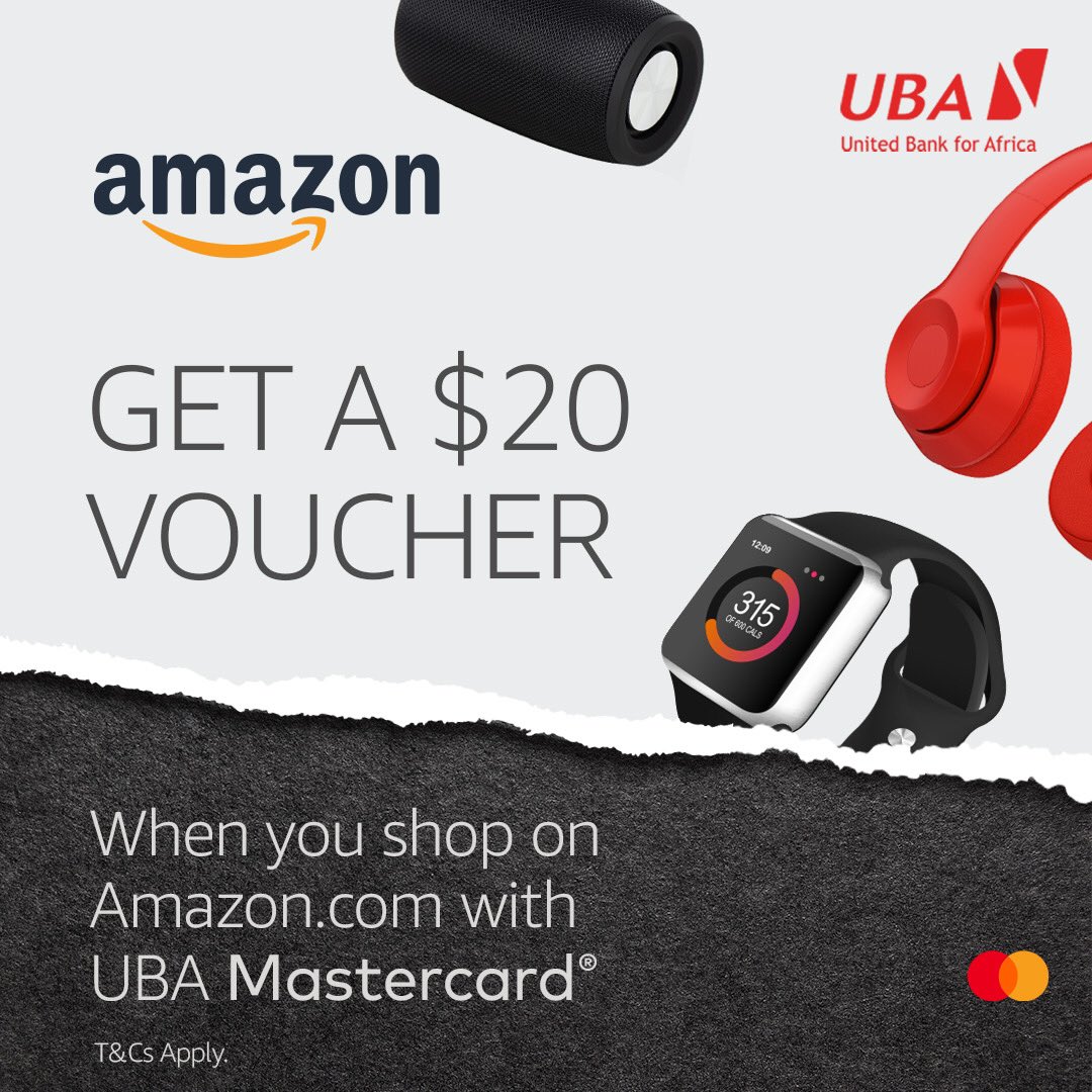UBAGroup's tweet photo. We have big news 🎉
Shopping with your #UBAMasterCard just got juicier as you now stand to win a $20 voucher when you shop on Amazon.
Terms and conditions apply. #AfricasGlobalBank #MyUBAChristmas https://t.co/JCyOTxZCl5