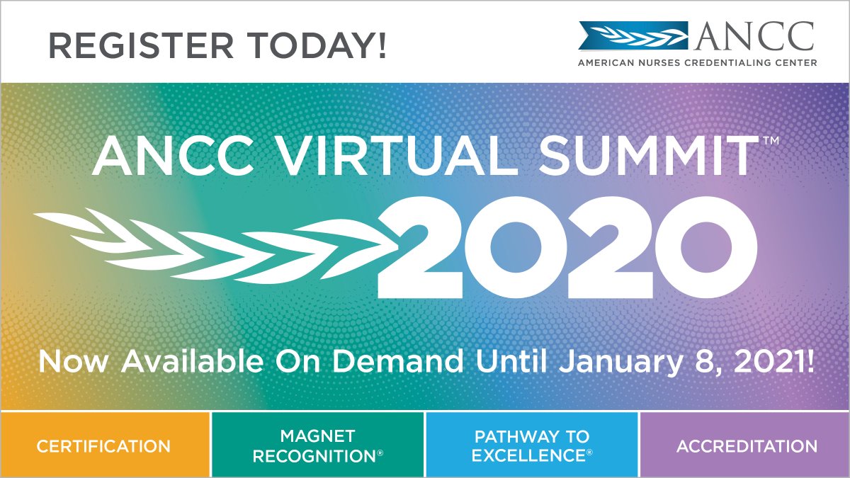 ANCC Virtual Summit™ is on demand until January 8, 2021. Access more than 50+ ANCC educational sessions. Register today. 

hubs.ly/H0z-TxR0