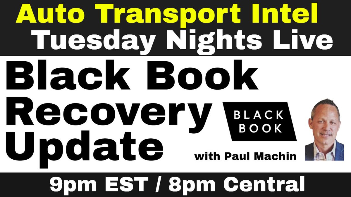 autotransintel's tweet photo. TONIGHT ⭐ Black Book Recovery Update ✅ 8pm Central
SET SHOW REMINDER: https://t.co/lU7raImhf6
8:30p Paul Machin Interview
8:45p Black Book Updates w/ Alex &amp; Laura
9p Asset Recovery Market w/ Jordan &amp; Bryanna
9:30p Consumer Loan Modification w/ Carissa
#autorepossession #repo https://t.co/tMDcjNwVQv