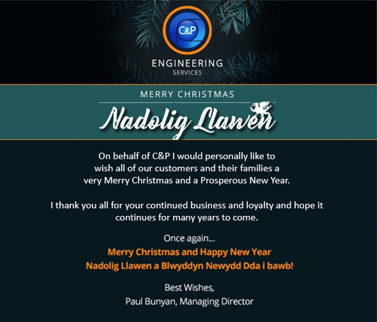 cpengineering's tweet image. Merry Christmas and a Happy New Year from everyone at C&amp;amp;P Engineering Services!

Nadolig Llawen a Blwyddyn Newydd Dda!

C&amp;amp;P Engineering Services&amp;gt; cpengineering.co.uk