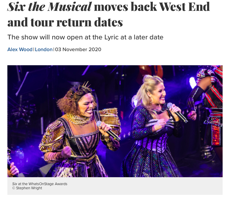 Incase you missed this amazing news, SIX the musical is back on our stages! So wonderful to see productions getting back to what they do best.