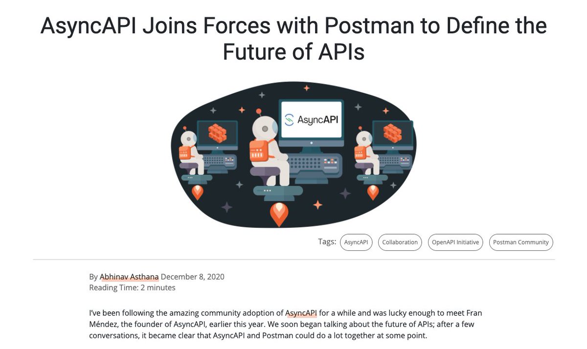 apievangelist's tweet image. AsyncAPI Joins Forces with Postman to Define the Future of APIs - blog.postman.com/asyncapi-joins…