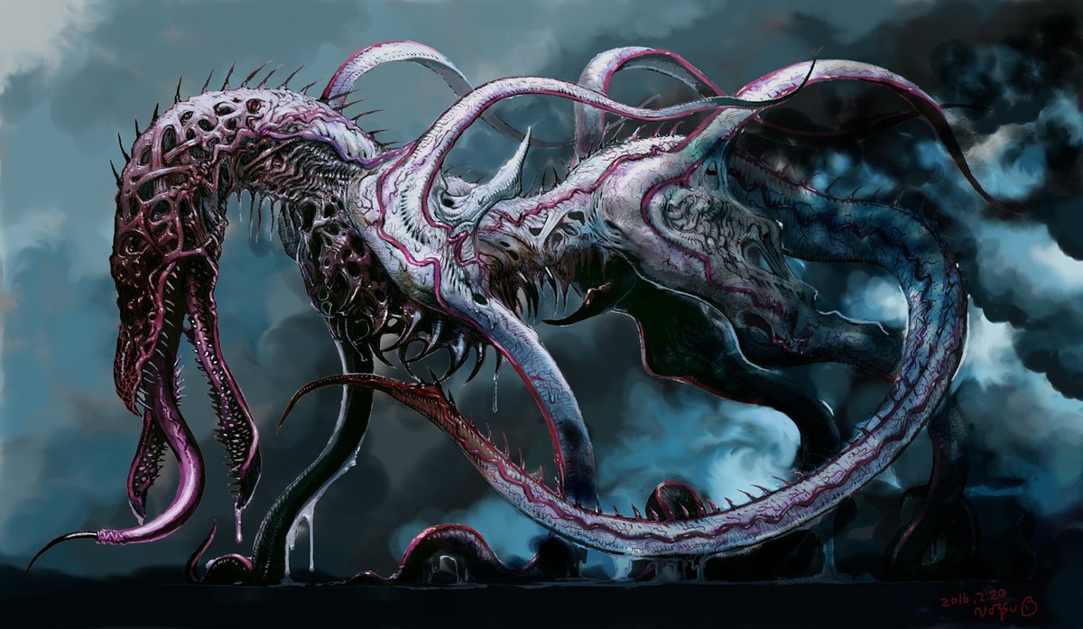 脳痛男 Nottsuo うにょっく Sur Twitter これが私の代表作 ティンダロスの猟犬 趣味絵 ニャルラトテップ お仕事絵 ショゴス 趣味絵 ドルゲーザ お仕事絵