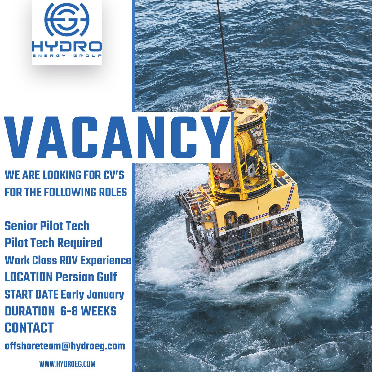HydroEnergy_'s tweet photo. 𝙑𝘼𝘾𝘼𝙉𝘾𝙄𝙀𝙎 💼
We have vacancies open for ROV Pilots, read more below 👇
🗺 Persian Golf
👷♂️ ROV Pilot
📅 Beginning of January
⌛ 6-8 Weeks
☎️ 020 3854 2296
📧 cg@hydroeg.com
🖱️ https://t.co/WAy05BKMYB
#Recruitment #Offshore #Jobs #OffshoreWork #HailHydro 🔵⚪ https://t.co/2IuB2ssomD