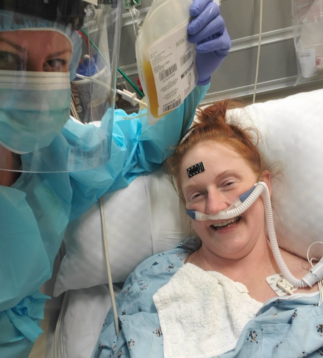 RedCross's tweet photo. "I remember pieces of my hospital stay after my health declined. One of the ICU nurses asked me about antibodies. The day she brought my plasma transfusion in she said, 'We have to take a selfie because this is going to save your life.’ #HopeIn2020 https://t.co/71MIhfcUGn https://t.co/zOBs5WbDGX