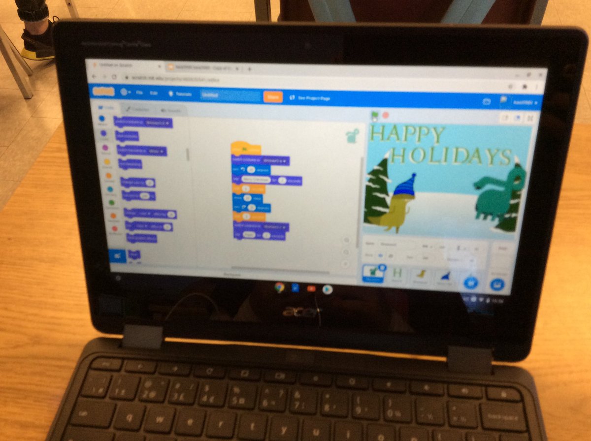 jbennettEDU's tweet image. It’s Computer Science Education week! Classes are participating in the Hour Of Code @mapleviewhtshu1 . Students are engaged in coding interactive holiday cards in Scratch! #coteach #pluggedcoding @scdsbmath