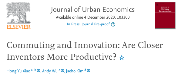 New research finds that inventors with long commutes make fewer innovations and have a lower "patent quality" (all else being equal).

By extension, reducing commute distance (density!) should catalyze economic development thru innovation.

sciencedirect.com/science/articl…