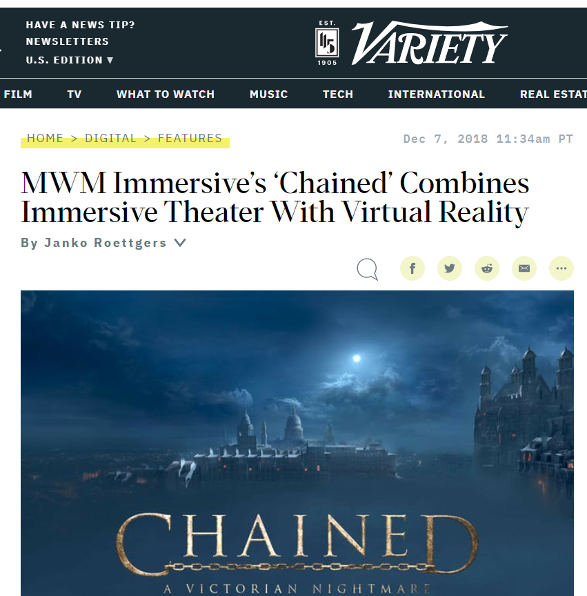 becomechained's tweet photo. "Chained combines VR with immersive theater for a very unique and moving interpretation of Charles Dickens’ “A Christmas Carol.” - Variety https://t.co/6HLoHuFBah