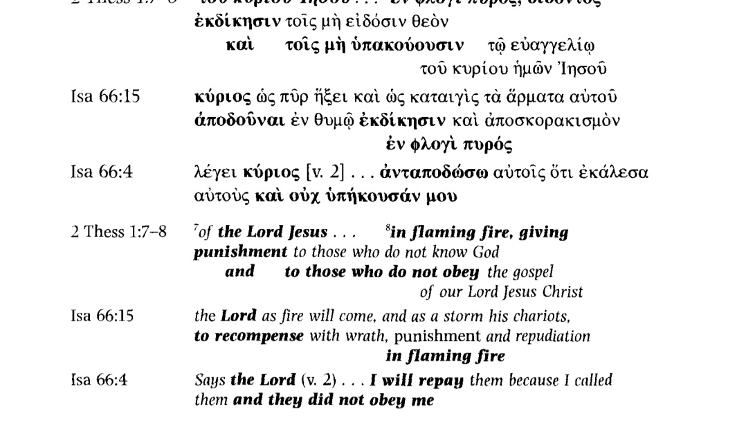 14) 2 Thessalonians: Paul begins by amalgamating various OT texts about the God of Israel to Jesus at His Parousia (parallels again from Gordon Fee):