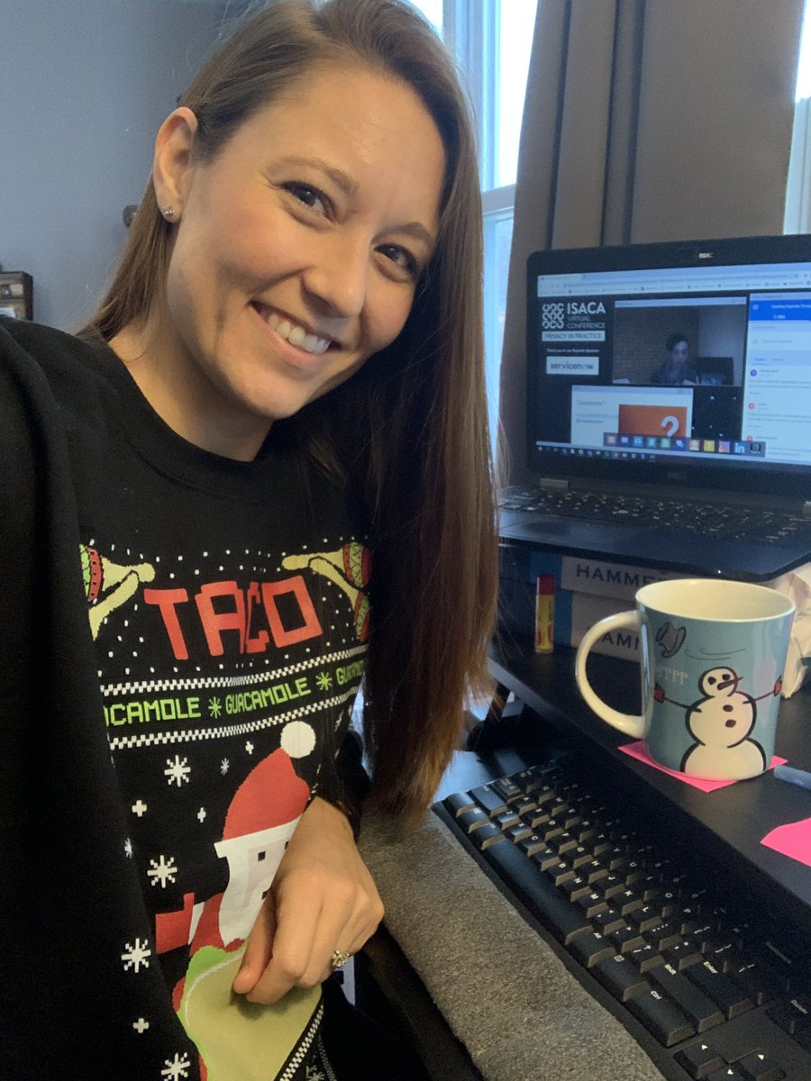 plansofchristy's tweet photo. Uniform for our virtual conference today - ugly sweaters!! Now let’s see yours, #PrivacyinPractice attendees! @ISACANews https://t.co/f27Tvt1PnO