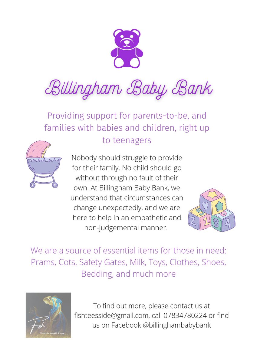 #BillinghamBabyBank is a major project of Fish. It has grown rapidly, and we are desperate for large #premises in #billingham to work from. If you, or anyone you know, may be able to help, please get in touch 🧸
#Teesside #StocktonOnTees #nonprofit #helpingothers #localgiving