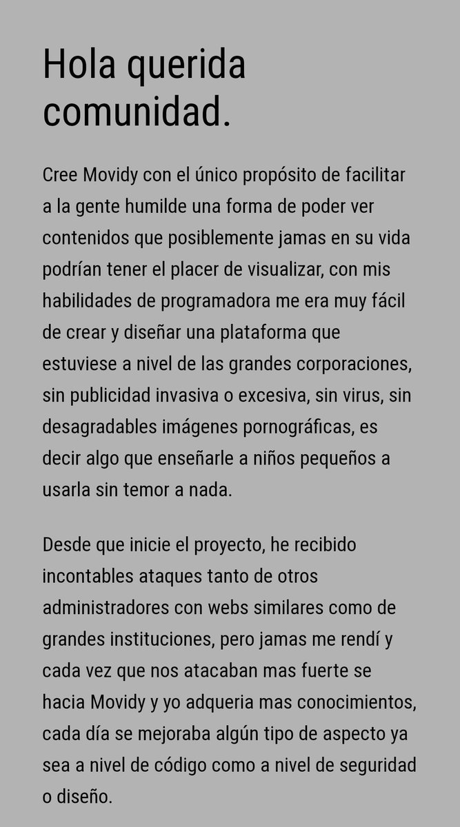 Yhuango's tweet photo. La página Movidy en la que se podían disfrutar un montón de películas y series online ha cerrado para siempre.
Al intentar acceder lo primero que aparece es este mensaje el cuál es bastante triste y conmovedor.
De todo corazón Gabriela, muchas gracias por todo ❤ https://t.co/54qxKDmyRh
