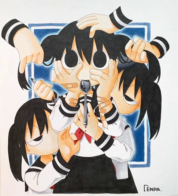 #これが私の代表作
代表作といえるのかわからんけど、特に気に入っているアナログ絵3枚と、描かせていただいた絵をとてもかっこよく仕上げてもらってうれしかったお仕事絵 