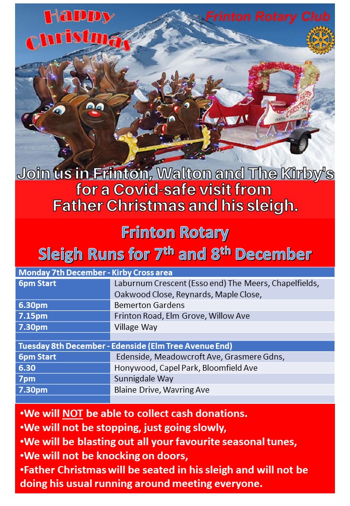 FrintonRotary's tweet photo. Despite the rain last week, it did not deter Santa and his Elfs as they travelled around. We will NOT be able to collect cash donations. However, hope that you enjoyed our visit to your area, below you can see how to donate and help those folks fortunate.
https://t.co/VKvXb1nu4Z https://t.co/LxqMiyhIQZ