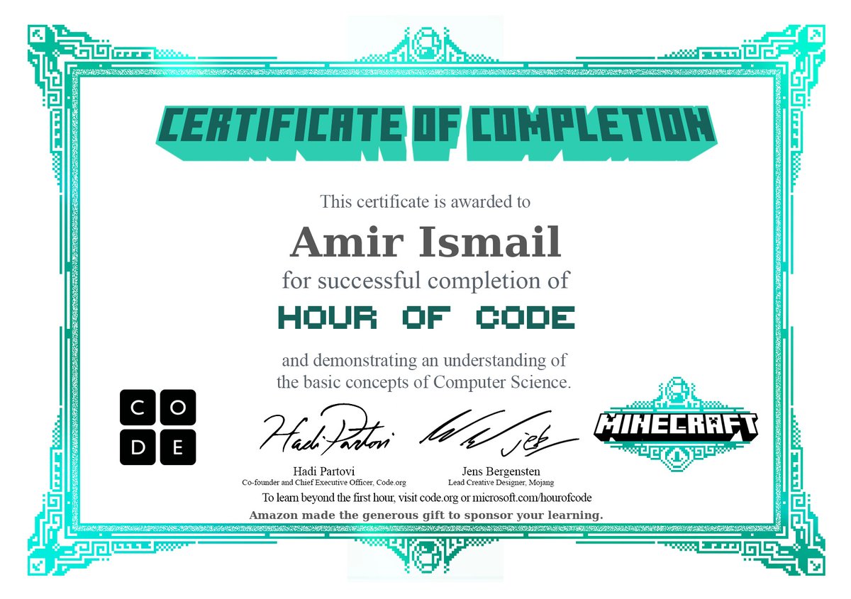 I just did the #HourOfCode and it was awesome! 🥳
<a href="/Hhhsinfo/">Houssam Hariri HS</a> <a href="/AliaNDabaja/">Alia Dabaja</a> <a href="/codeorg/">Code.org</a> #CSforGood