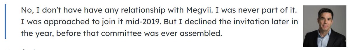 a interesting note: Megvii announced an "AI Ethics Committee" in its 2019 prospectus that included Emmanuel Lagarrigue, a Schneider exec. But Lagarrigue was "never part of it", he said.