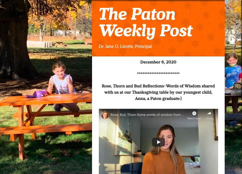 Check out this week's Paton Weekly Post for words of wisdom that have been shared by young and old(er) alike! Opportunities for leadership and learning abound in December, 2020! smore.com/3zbhy
#ShrewsburyLearns <a href="/SPS_Partners/">Jane O. Lizotte</a>