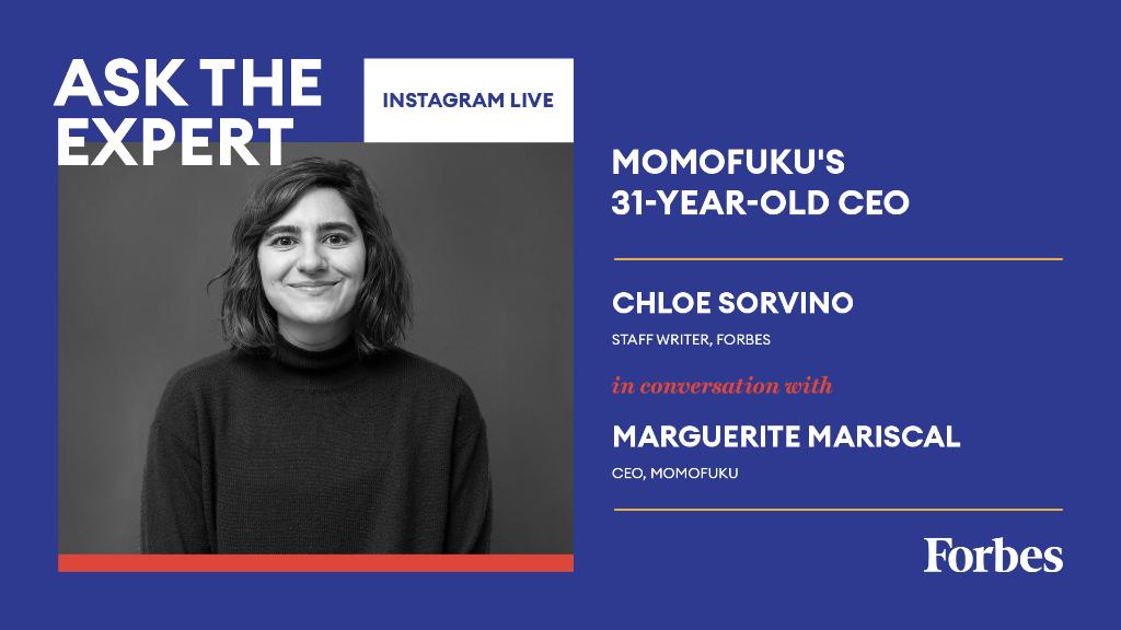 Forbes' staff writer @chloesorvino will go Live with Marguerite Mariscal, the CEO of @momofuku at 12 PM today. Join the conversation here: on.forbes.com/6016H3pMG