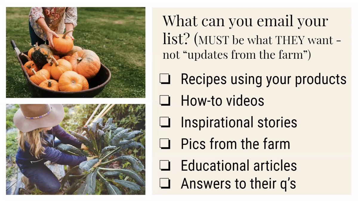 Struggling with what you can send your subscriber list to help build that trust and create a "relationship?" Here are some great ideas Smith shared with attendees: #FarmMarketingKeynote |  #GLEXPO