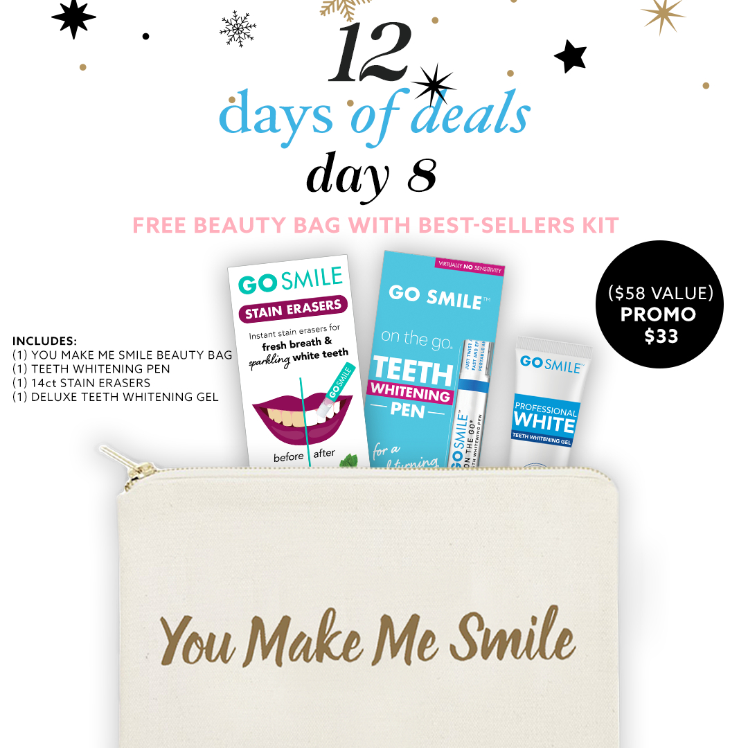 GoSmile's tweet image. Day 8 - Enjoy a FREE You Make Me Smile Bag with our Best-Sellers kit!🎁
