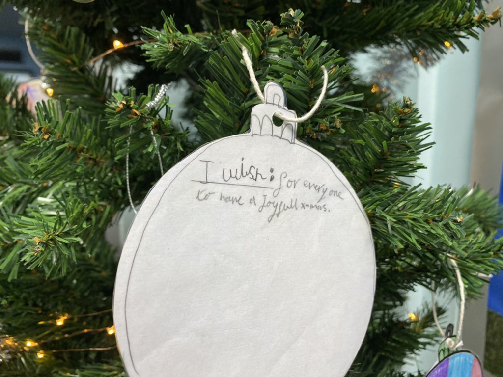 Mr_Hinde's tweet photo. So happy with the children’s Christmas baubles. Also the thought into their Christmas wish was beautiful and I couldn’t agree more with a certain one. 
@hobmoor_primary 
#CovidGoAway #EduTwitter #Christmas #ChristmasCraft
#TeamEagle https://t.co/fFV7ZUtr1M