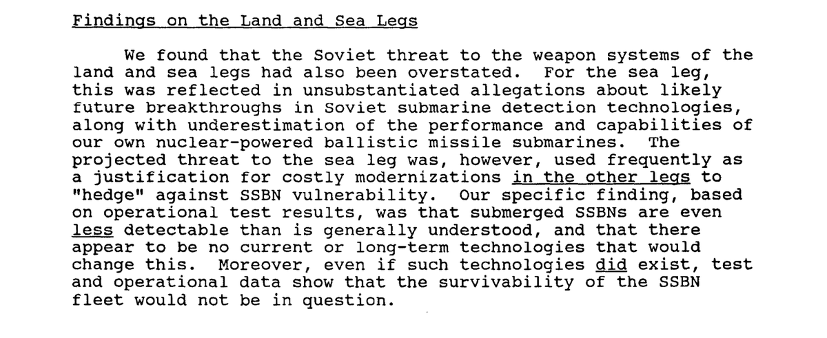 8. As a 1993  @USGAO report notes, DOD regularly uses "unsubstantiated allegations about likely future breakthroughs in Soviet submarine detection technologies" [...] "as a justification for costly modernizations in the other legs to 'hedge' against SSBN vulnerability."