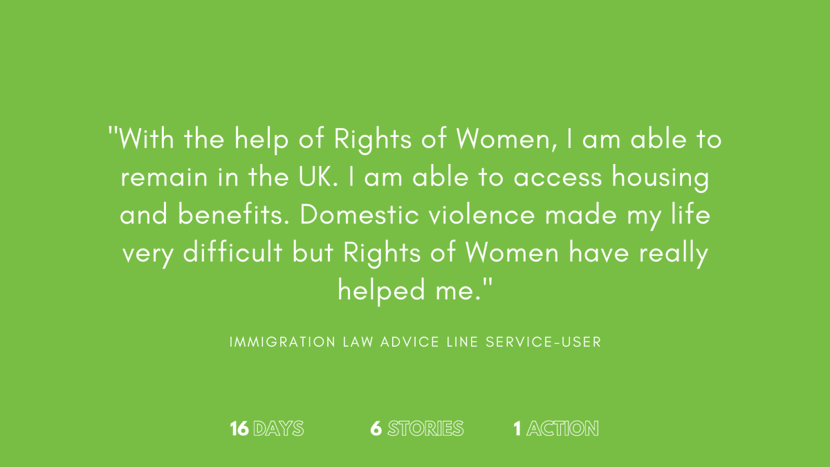 Women who have experienced gender-based violence deserve justice and safety, regardless of their immigration status. Our immigration and asylum advice line offers advice on immigration law, including domestic violence and trafficking.

This is story 4. 

#16Days #ProtectionForAll