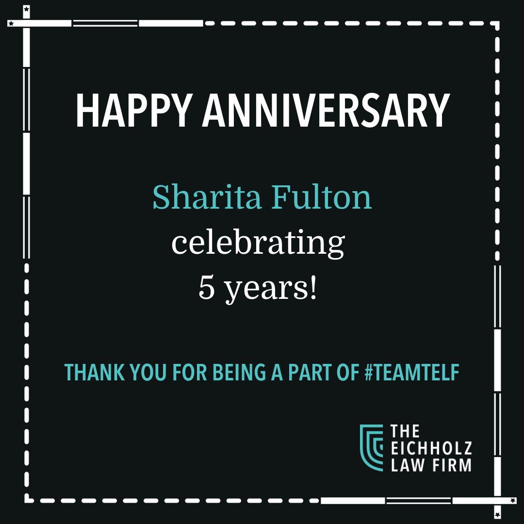 Eichholz_Law's tweet photo. A high FIVE for 5 years! Thank you, Sharita, for being a rockstar member of #TeamTELF for half a decade! https://t.co/xRGwFsfaYi