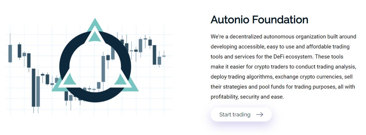 Autonio -  http://autonio.foundation  -  $NIOXContract0xc813ea5e3b48bebeedb796ab42a30c5599b01740A decentralized autonomous organization built around developing accessible, easy to use and affordable trading tools and services for the DeFi ecosystem. Lots more below 1/7