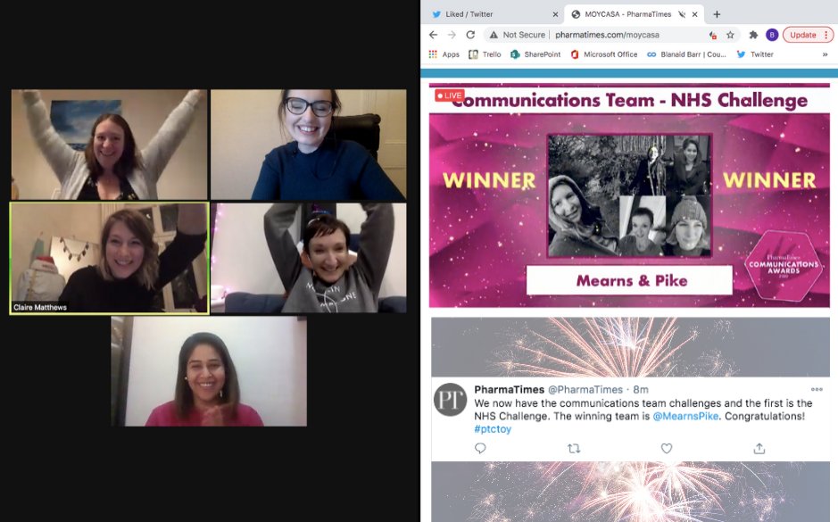 MearnsPike's tweet photo. We’ve only gone and won it!! Communication Team of the Year! #PTCTOY Absolutely delighted, thank you @PharmaTimes 

#LoveWhatYouDo 
#HealthComms https://t.co/2tUfP2TNcL