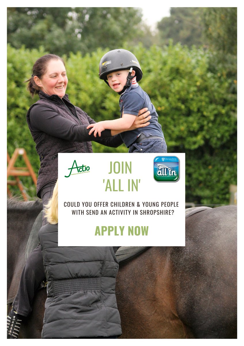 The ‘All In’ funding is now OPEN for applications! Cultural organisations are invited to apply for funding of up to £5,000 for arts based opportunities and £8,000 for other opportunities to support children with SEND. Deadline 11th January 2021. <a href="/Ignitioncreate/">Ignition</a> <a href="/ActioConsortium/">Actio Consortium</a>