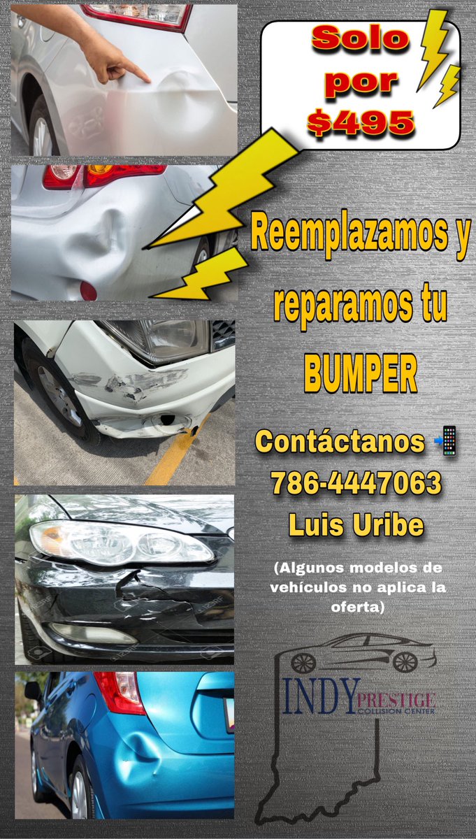 Kathrom7's tweet photo. Hola mi gente de #indianapolis , tenemos esta oferta !!! 
SOLO POR $495 #bumpercars #bumper
 (algunos modelos de vehículos no aplican) 
Te esperamos!!!! Comparte 🙋🏻‍♀️seguro ayudas a alguien mas GRACIAS 🙏🏼 
Siguenos en Instagram @INDYPRESTIGECC enterate de todos nuestros trabajos https://t.co/sRCNezzCiq