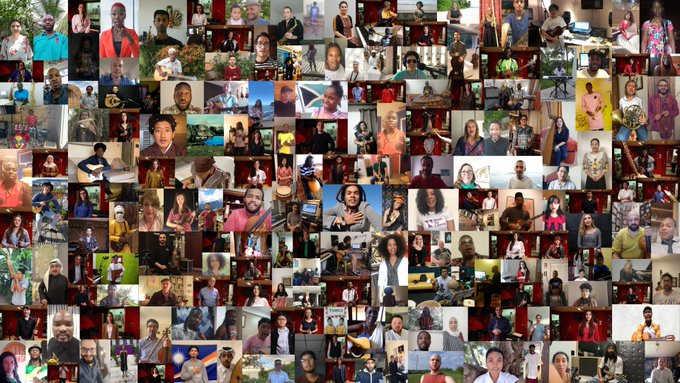 QuarantineMusi1's tweet photo. For purportedly the first time in history, 197 musicians, 1 from each country, formed an @EarthOrchestra to show how people can transcend physical and cultural borders to come together.  Wonderful idea. We need more of this! #EarthOrchestra
https://t.co/PyWiqrONXC https://t.co/OczNDyEnA0