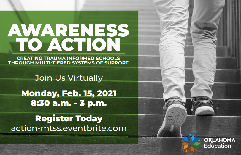 SAVE THE DATE! Join us Feb. 15 for Awareness to Action: Creating Trauma-Informed Schools Through Multi-Tiered Systems of Support, a one-day, all-virtual summit. #oklaed

Register now: bit.ly/A2ASummit

This free PD will offer educators a framework for action.