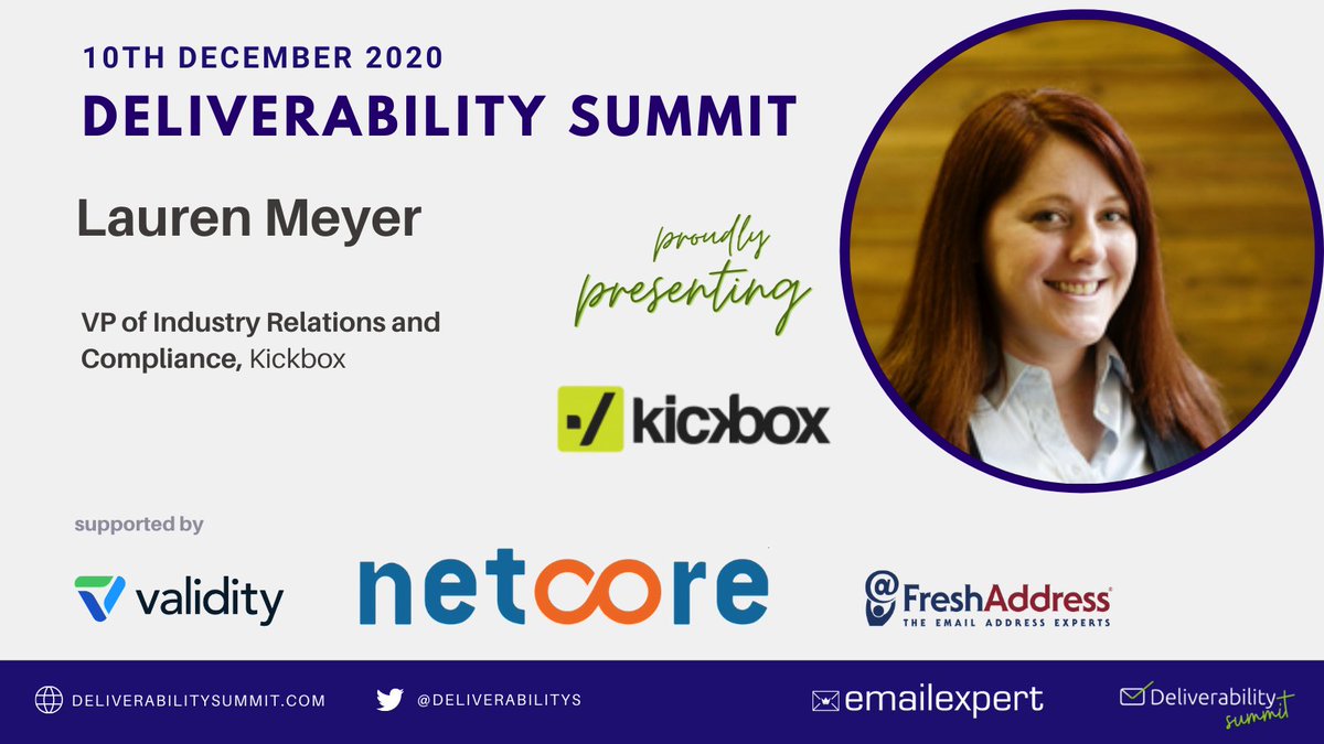 DeliverabilityS's tweet photo. Where would a deliverability summit be without @lauren_kickbox? Very happy to see the VP of Industry Relations and Compliance for @kickbox  join us for a panel on #Authentication at #deliverabilitysummit  #deliverability 💌 Join us: https://t.co/yof0QGu9gT https://t.co/Ab4LB6t5tE
